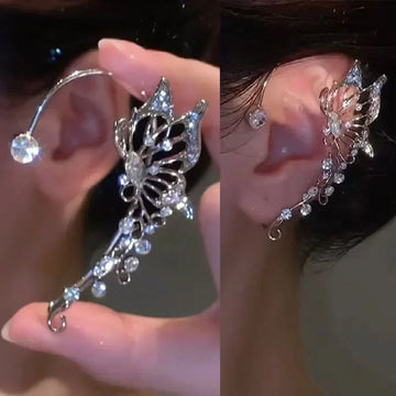 DAIIIBABYYY  -  Sparkle Zircon Butterfly Earrings Without Piercing for Women Silver Color Elf Earrings Ear Cuffs Party Wedding Korean Jewelry
